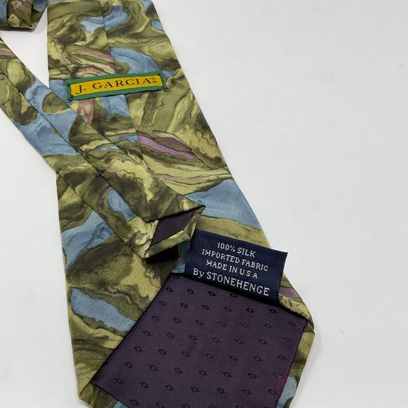 Vintage J.Garcia Gekko Collection 7 Tie Men Abstract Green Novelty Silk Necktie - Picture 2 of 4